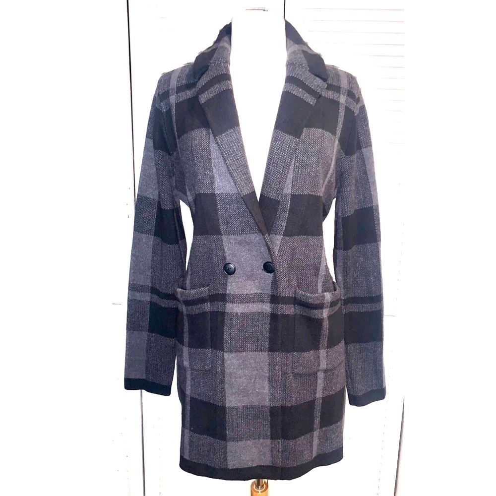 Vintage Bass Sweater Blazer Black and grey Plaid women’s Large
